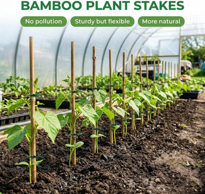 Plant Stakes Natural Bamboo Sticks - 25 Pcs Bamboo Garden Stakes for Plants 18 Inches Plant Support Sticks with Twist Ties for Tomatoes Beans Orchid Flowers Indoor Outdoor Potted Climbing Plants