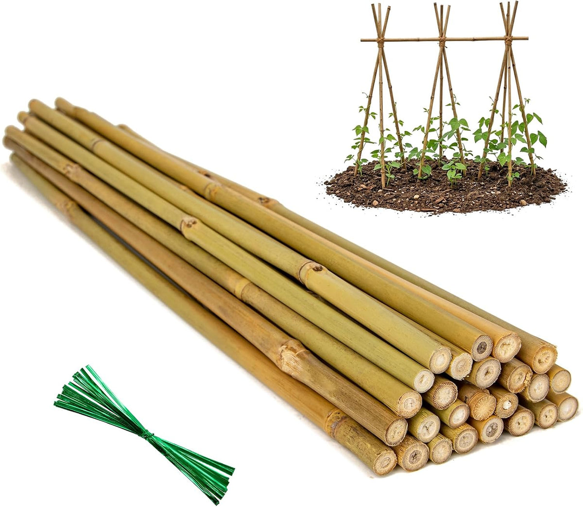 Plant Stakes Natural Bamboo Sticks - 25 Pcs Bamboo Garden Stakes for Plants 18 Inches Plant Support Sticks with Twist Ties for Tomatoes Beans Orchid Flowers Indoor Outdoor Potted Climbing Plants
