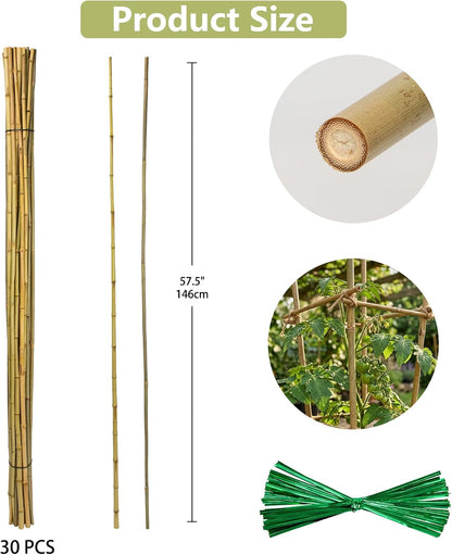 Plant Stakes Natural Bamboo Sticks - 25 Pcs Bamboo Garden Stakes for Plants 18 Inches Plant Support Sticks with Twist Ties for Tomatoes Beans Orchid Flowers Indoor Outdoor Potted Climbing Plants