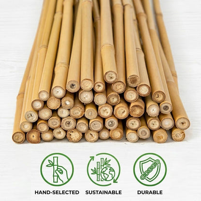 Plant Stakes Natural Bamboo Sticks - 25 Pcs Bamboo Garden Stakes for Plants 18 Inches Plant Support Sticks with Twist Ties for Tomatoes Beans Orchid Flowers Indoor Outdoor Potted Climbing Plants