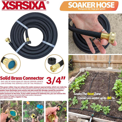 10FT 1/2" Heavy-Duty Soaker Hose with Solid Brass Connectors, Ultra-Flexible Even Water Flow