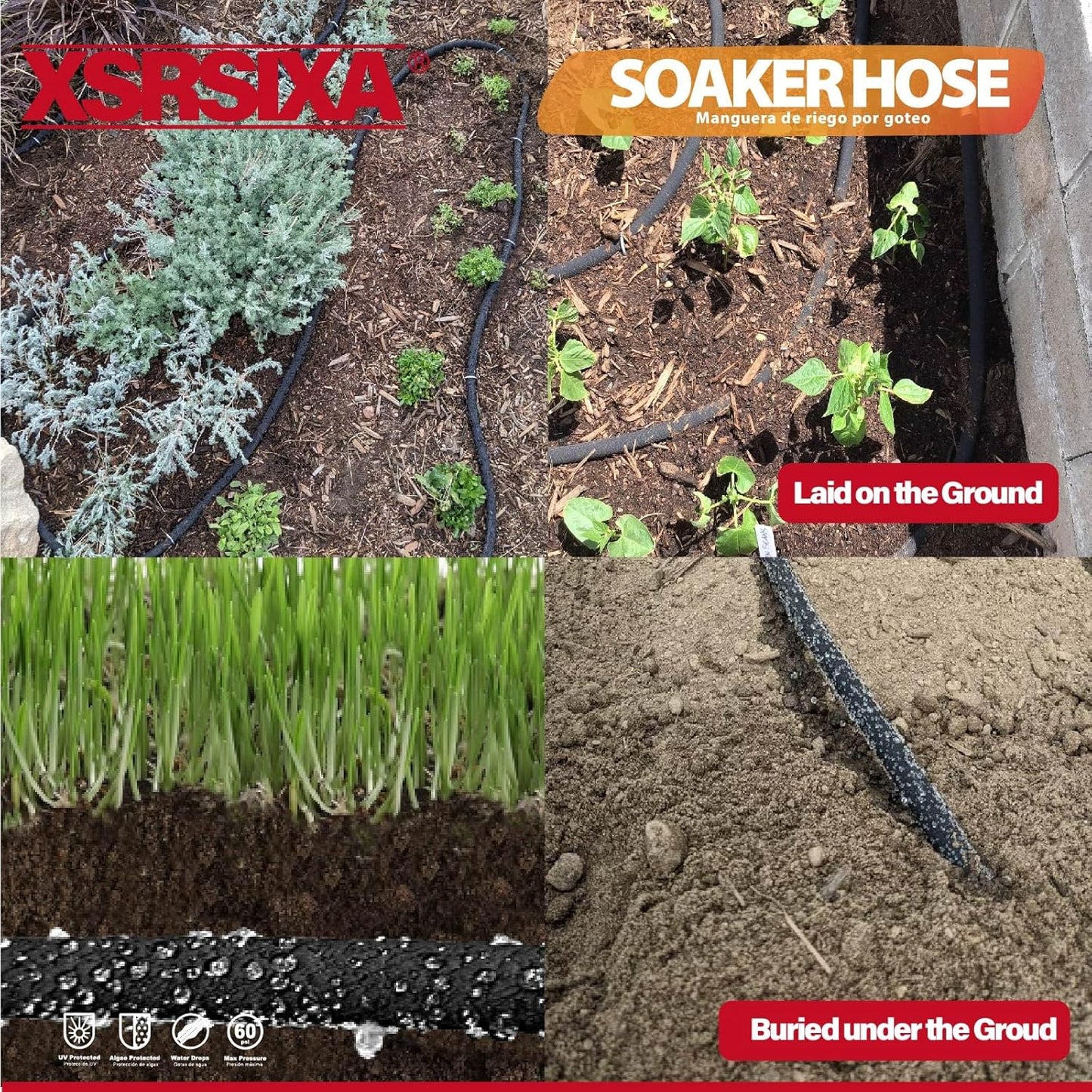 10FT 1/2" Heavy-Duty Soaker Hose with Solid Brass Connectors, Ultra-Flexible Even Water Flow