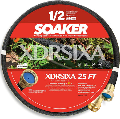 10FT 1/2" Heavy-Duty Soaker Hose with Solid Brass Connectors, Ultra-Flexible Even Water Flow