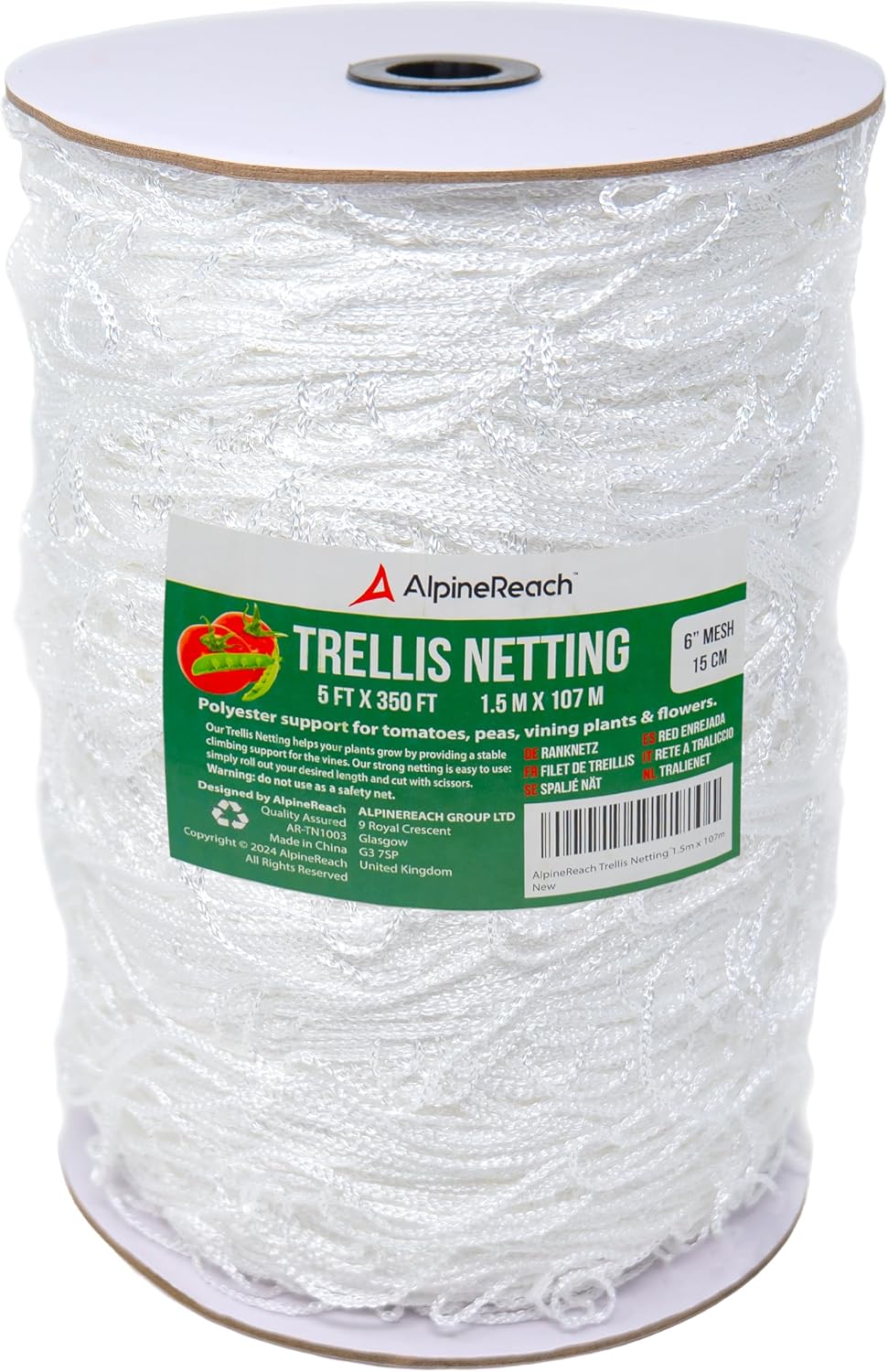 Trellis Netting 5 x 350 ft Heavy Duty Polyester White - 6 Inch Mesh Support Twine for Growing High Yield Tomatoes, Peas, Vine Climbing Plants Fruits Vegetables