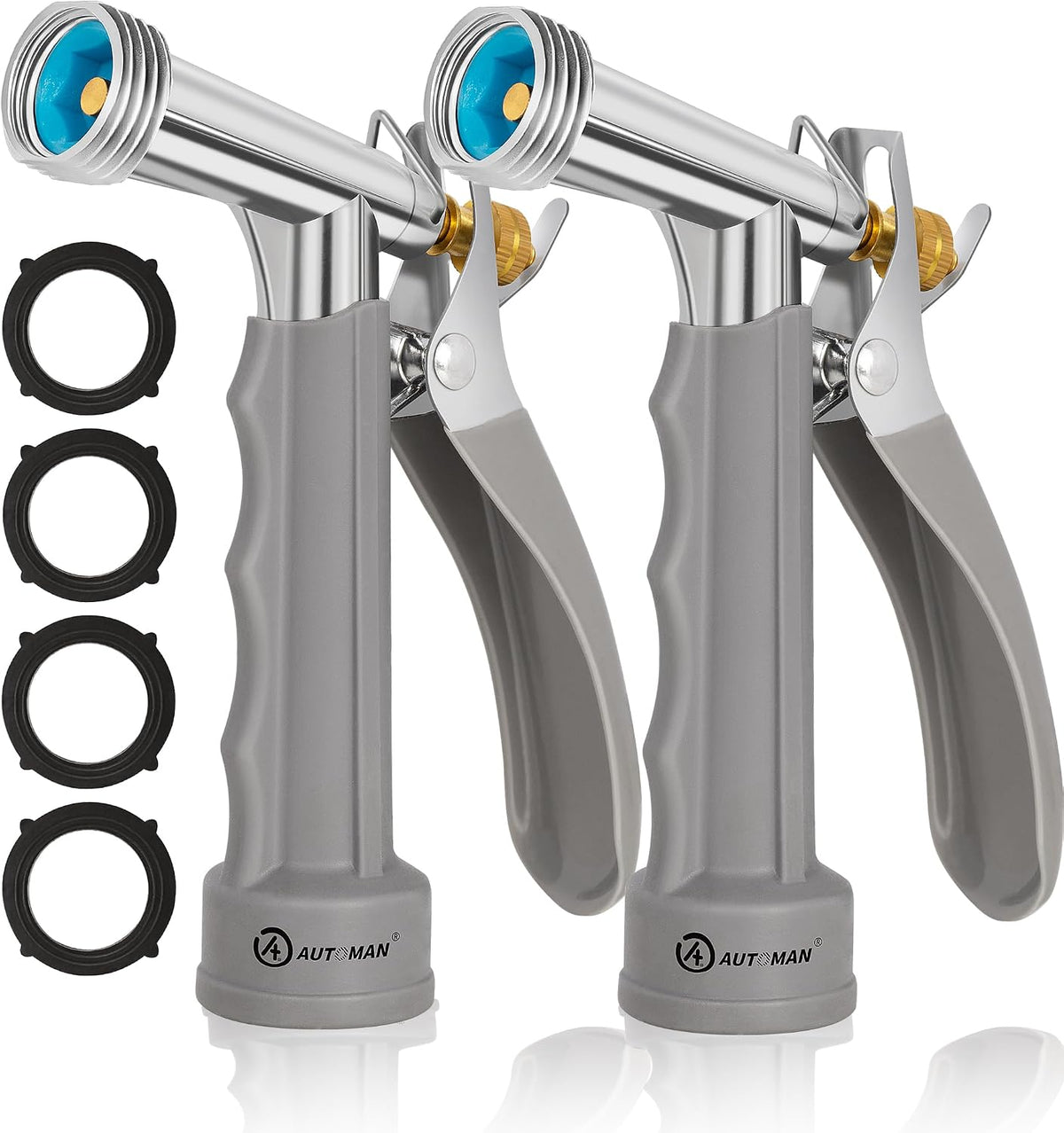 Full Size Garden Hose Nozzle 2 Pack, High Pressure Pistol Grip Water Nozzle Sprayer with Threaded Front, Adjustable Spray Water Flow for Washing Car, Cleaning Ground, Watering Plants
