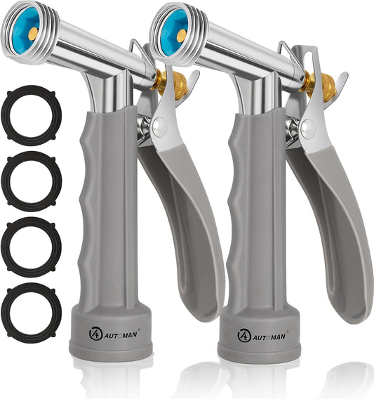 Full Size Garden Hose Nozzle 2 Pack, High Pressure Pistol Grip Water Nozzle Sprayer with Threaded Front, Adjustable Spray Water Flow for Washing Car, Cleaning Ground, Watering Plants