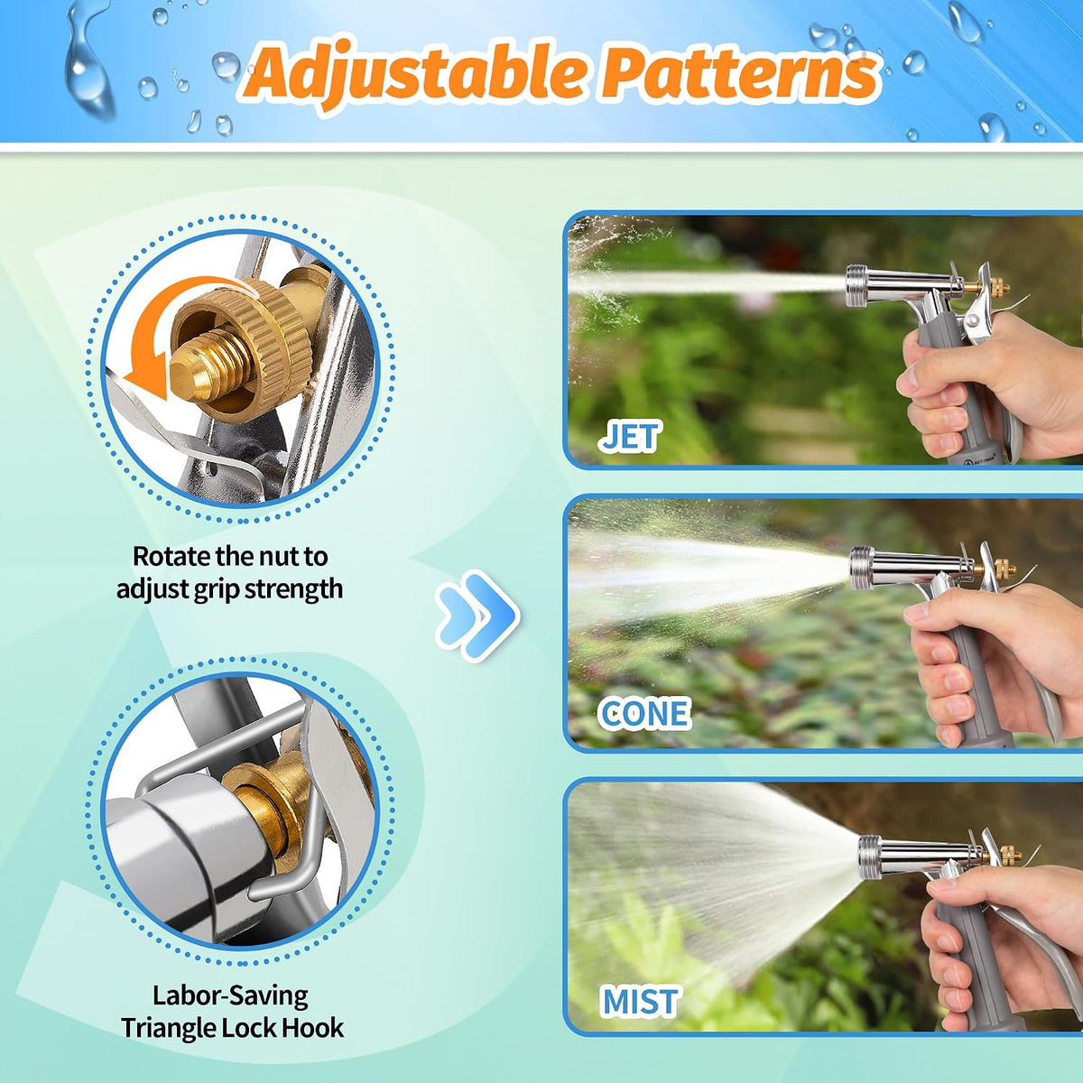 Full Size Garden Hose Nozzle 2 Pack, High Pressure Pistol Grip Water Nozzle Sprayer with Threaded Front, Adjustable Spray Water Flow for Washing Car, Cleaning Ground, Watering Plants