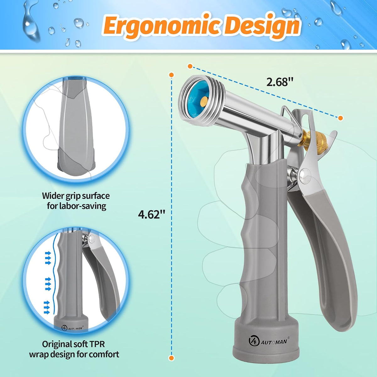 Full Size Garden Hose Nozzle 2 Pack, High Pressure Pistol Grip Water Nozzle Sprayer with Threaded Front, Adjustable Spray Water Flow for Washing Car, Cleaning Ground, Watering Plants