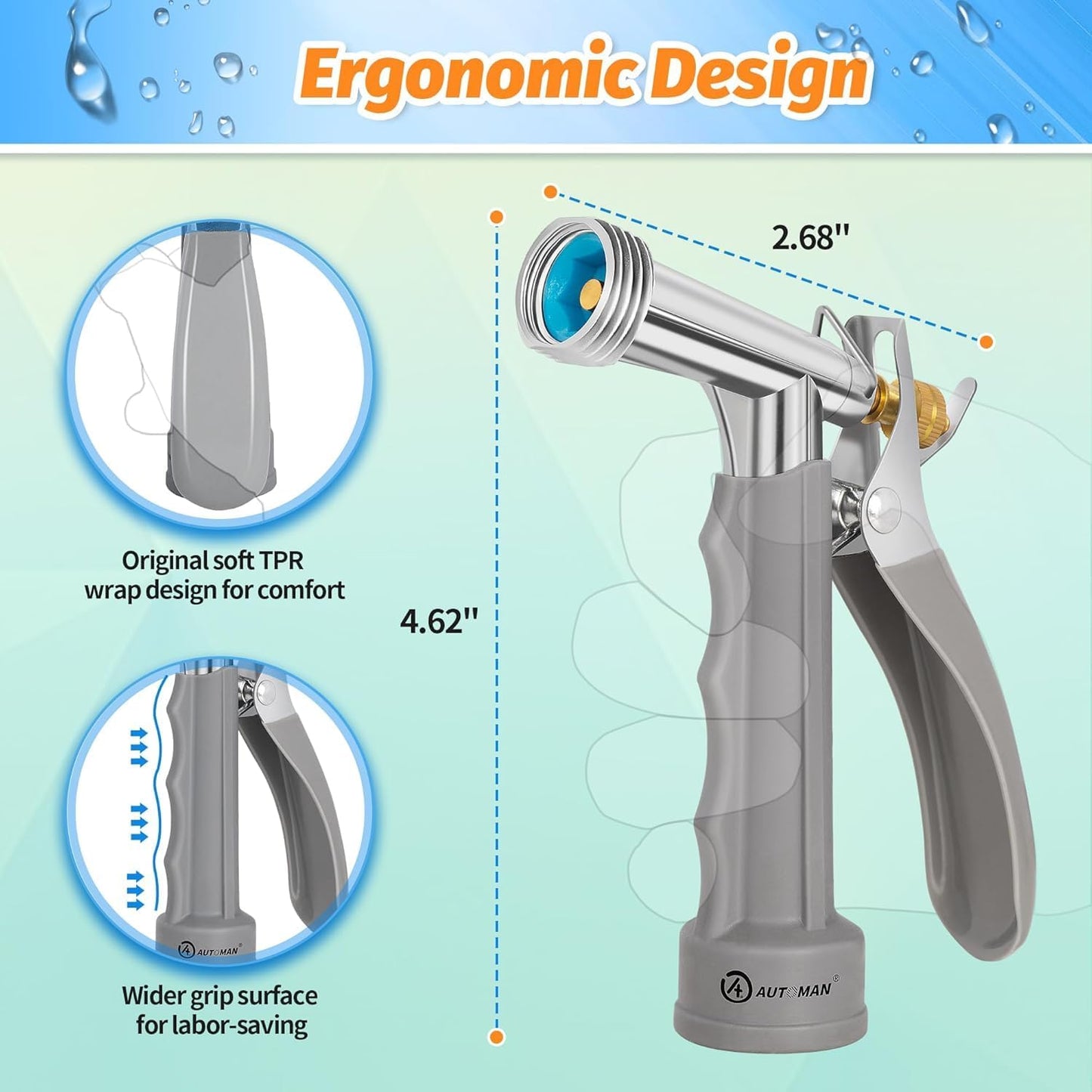 Full Size Garden Hose Nozzle 2 Pack, High Pressure Pistol Grip Water Nozzle Sprayer with Threaded Front, Adjustable Spray Water Flow for Washing Car, Cleaning Ground, Watering Plants