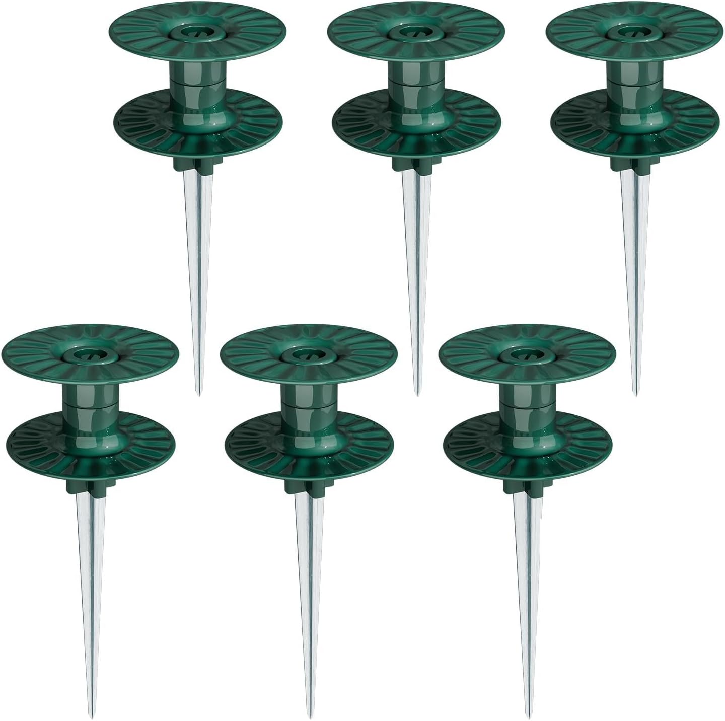 10 Inch Garden Hose Guide Spike, Rust Free Zink Sturdy Metal Stake, Heavy Duty Dark Green Spin Top, Keeps Garden Hose Out of Flower beds, for Plant Protection Greenhouse, Yard Lawn, 2PCS