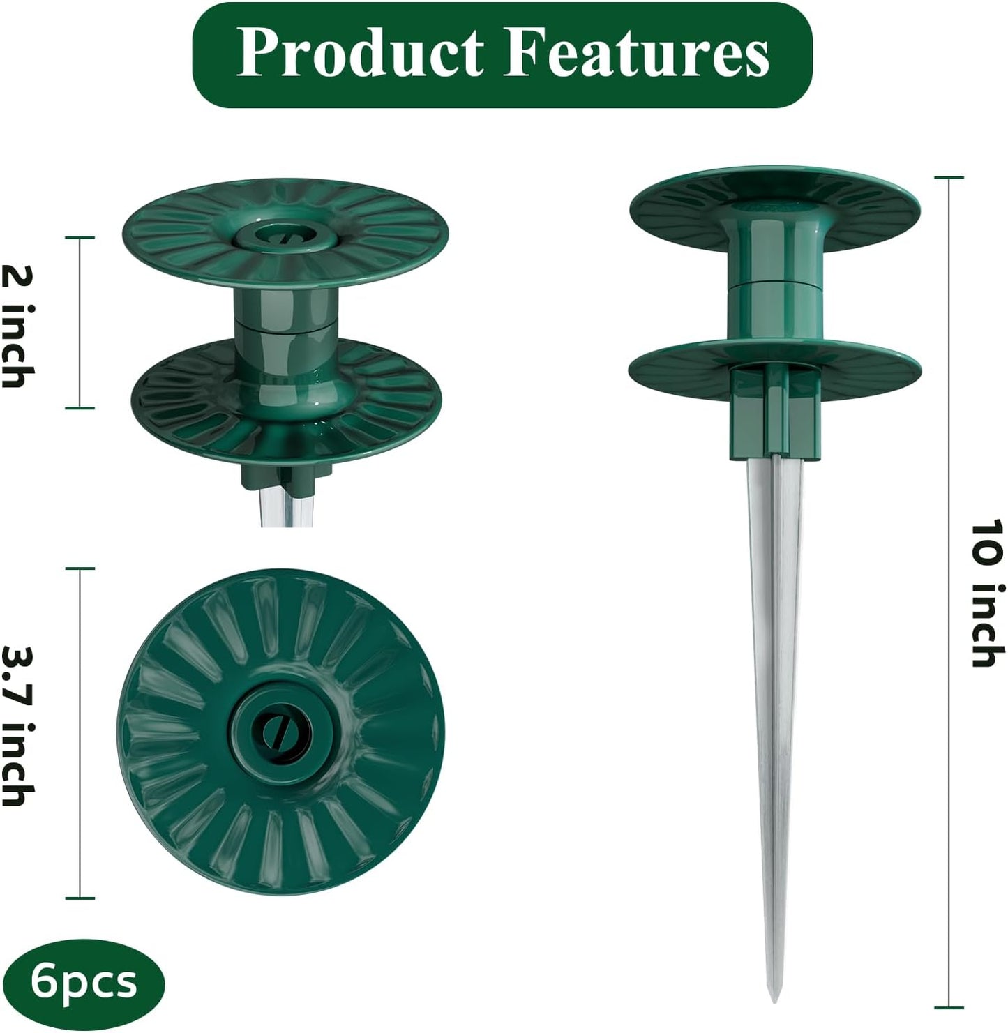10 Inch Garden Hose Guide Spike, Rust Free Zink Sturdy Metal Stake, Heavy Duty Dark Green Spin Top, Keeps Garden Hose Out of Flower beds, for Plant Protection Greenhouse, Yard Lawn, 2PCS