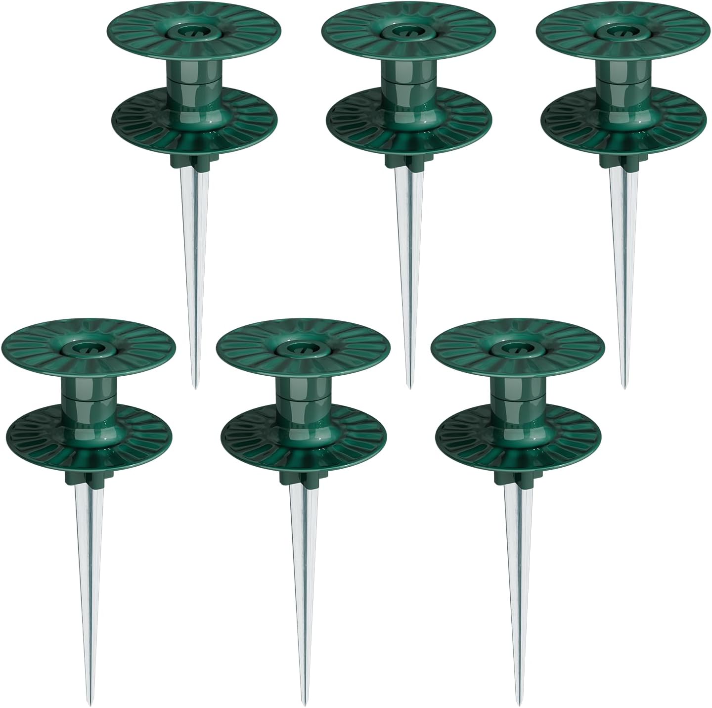 10 Inch Garden Hose Guide Spike, Rust Free Zink Sturdy Metal Stake, Heavy Duty Dark Green Spin Top, Keeps Garden Hose Out of Flower beds, for Plant Protection Greenhouse, Yard Lawn, 2PCS