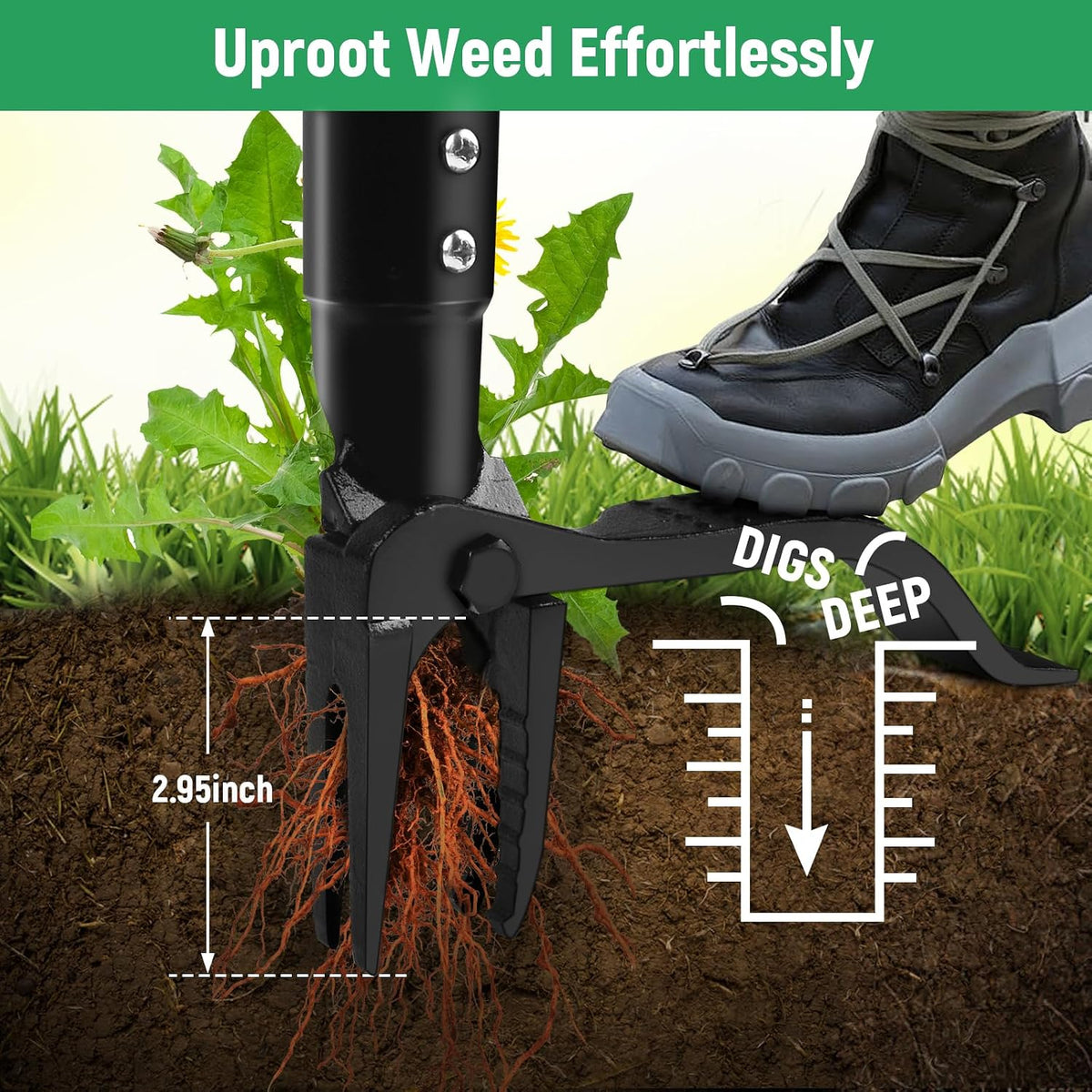 Stand Up Weed Puller Tool with 46″ Long Handle, Manual Weeder Tool