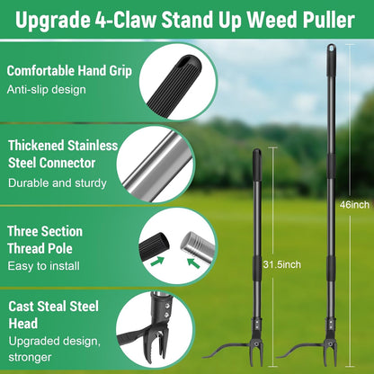 Stand Up Weed Puller Tool with 46″ Long Handle, Manual Weeder Tool