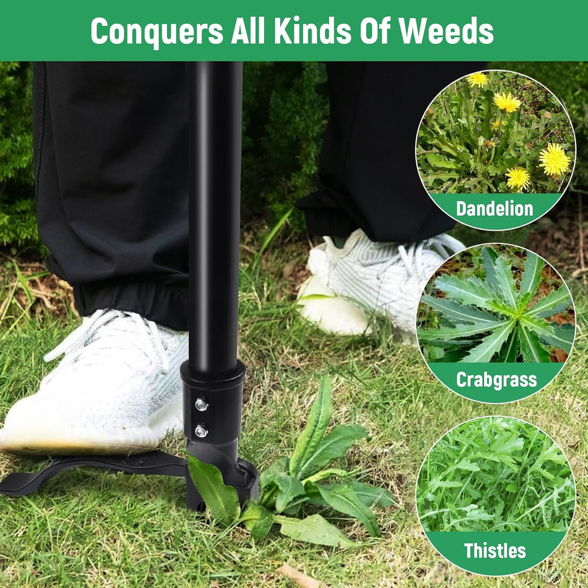 Stand Up Weed Puller Tool with 46″ Long Handle, Manual Weeder Tool