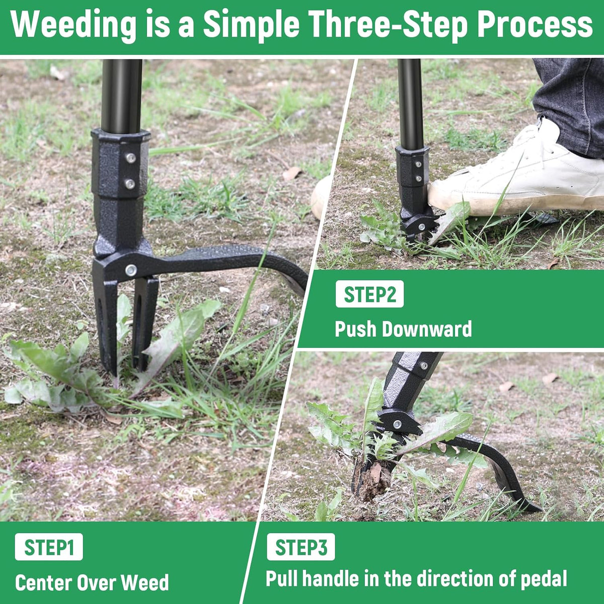 Stand Up Weed Puller Tool with 46″ Long Handle, Manual Weeder Tool
