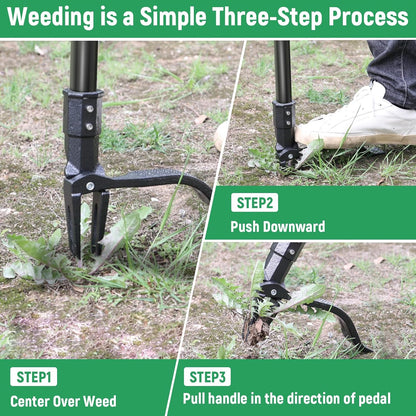 Stand Up Weed Puller Tool with 46″ Long Handle, Manual Weeder Tool