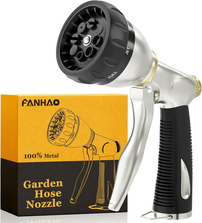 Metal Water Hose Nozzle Heavy Duty, 8 Spray Patterns, High Pressure