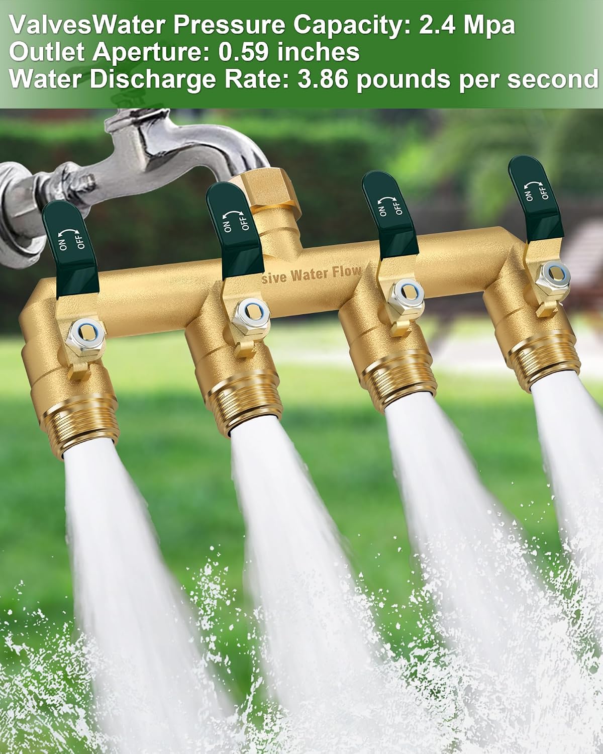 4 Way Hose Splitter Heavy Duty, Garden Hose Splitter with 4 Long Handle, Full Flow Brass Nickel Plated Water Hose T Spigot Splitter Adapter Connector, 3/4 - Inch GHT Thread (Black)