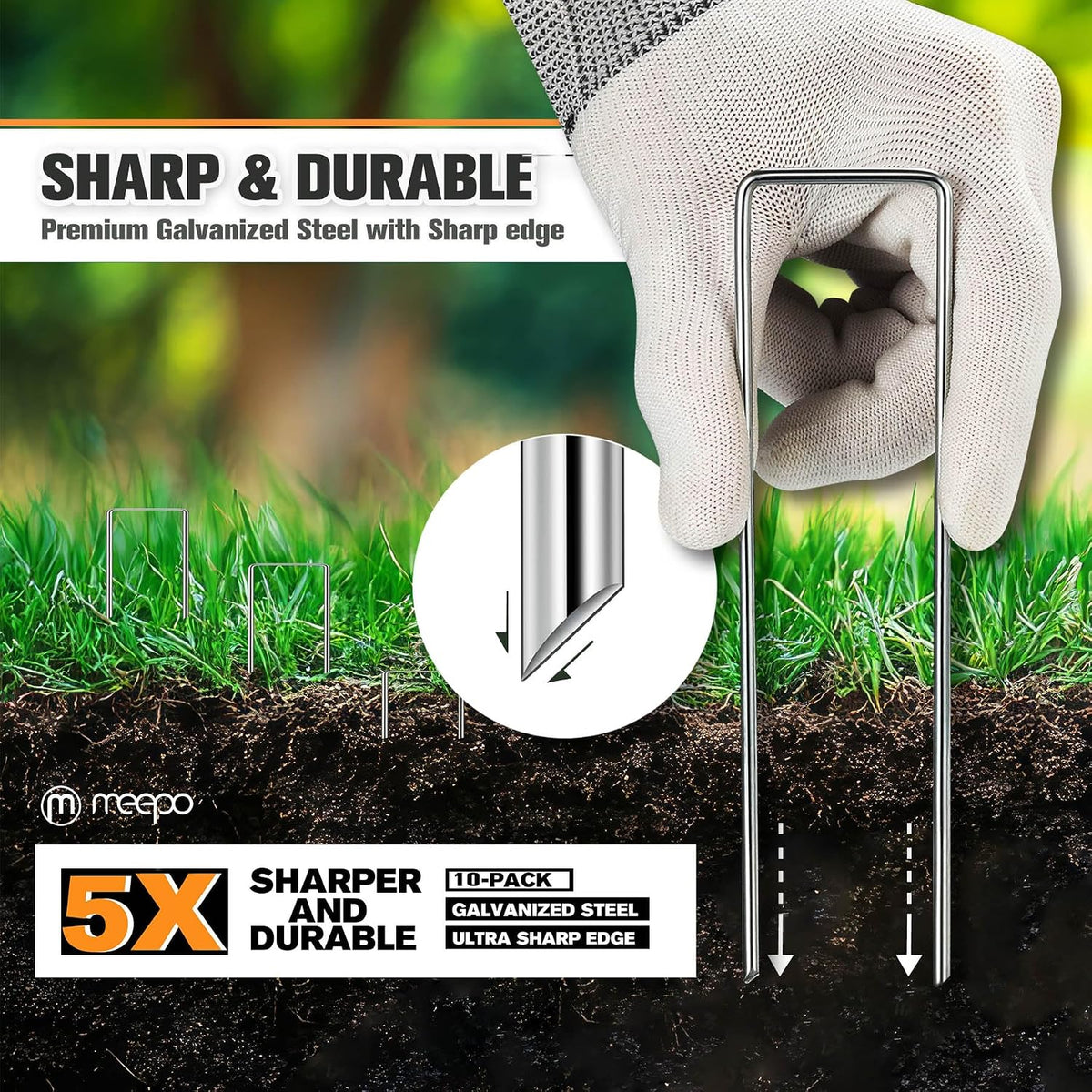 10-Pack 6 Inch Heavy Duty Landscape Staples, 11 Gauge U-Pins