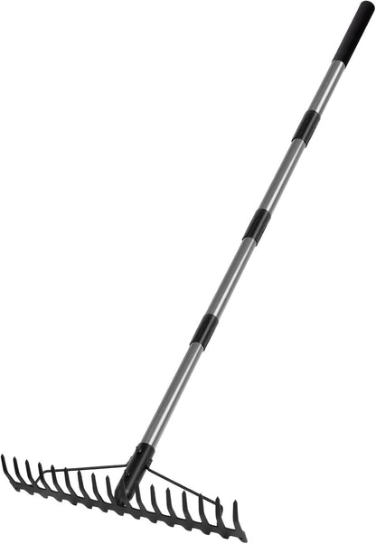 Heavy Duty Dual-Sided Bow Rake, 63" Stainless Steel Handle, Heat-Treated Manganese Steel Head, 17 Steel Tines Metal Garden Rake for Soil Loosening, Yard Leveling, Lawn Care and Thatch Removal