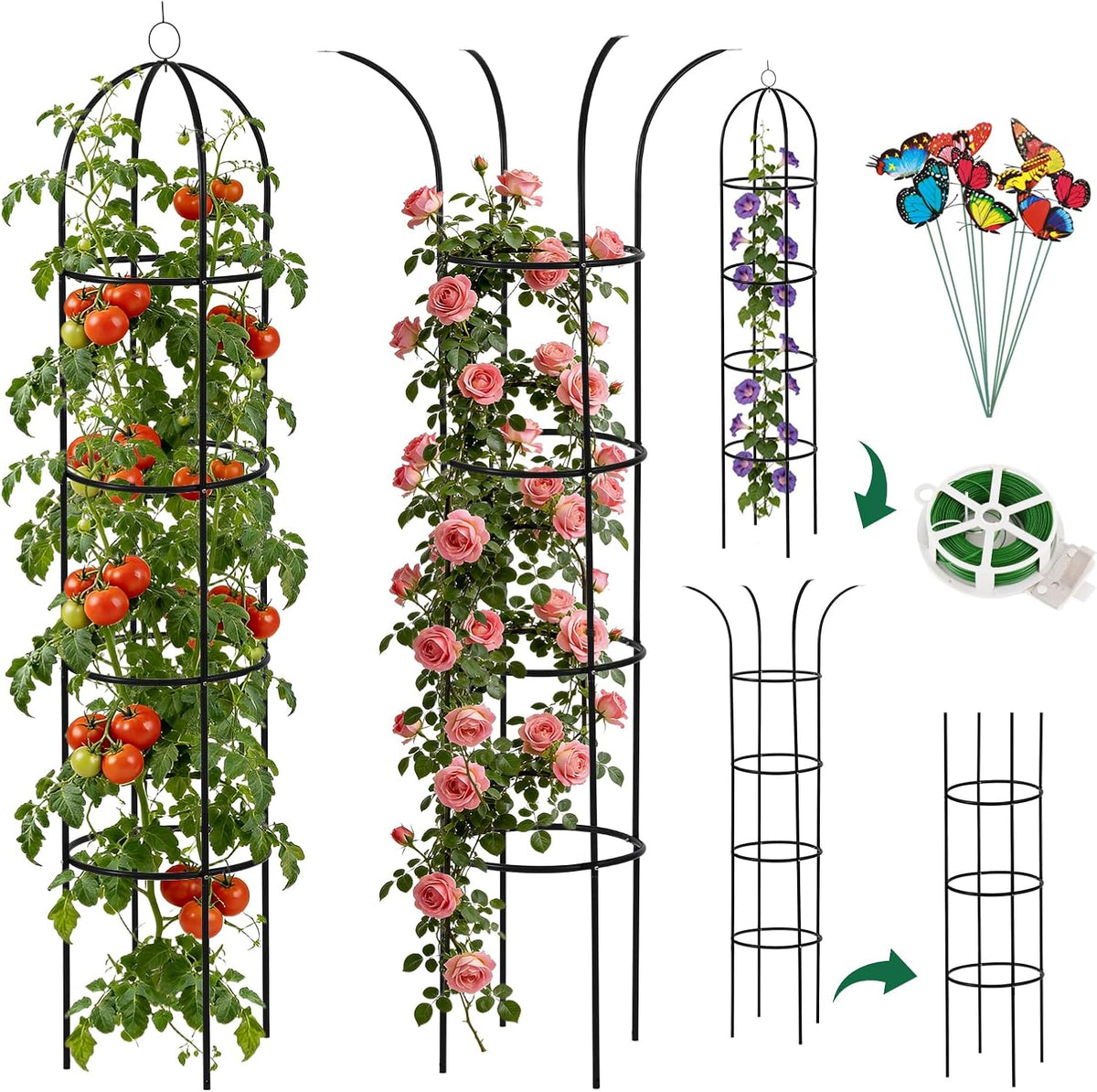 100% Metal 2 Pack Obelisk Garden Trellis 6.6 Ft Plant Support for Climbing