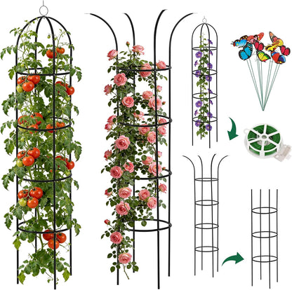100% Metal 2 Pack Obelisk Garden Trellis 6.6 Ft Plant Support for Climbing