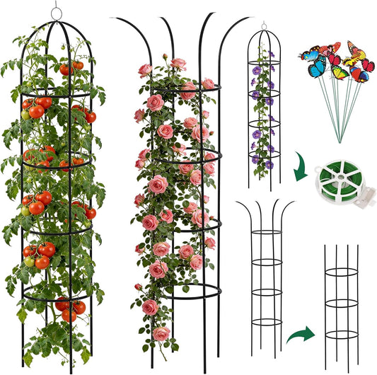 100% Metal 2 Pack Obelisk Garden Trellis 6.6 Ft Plant Support for Climbing