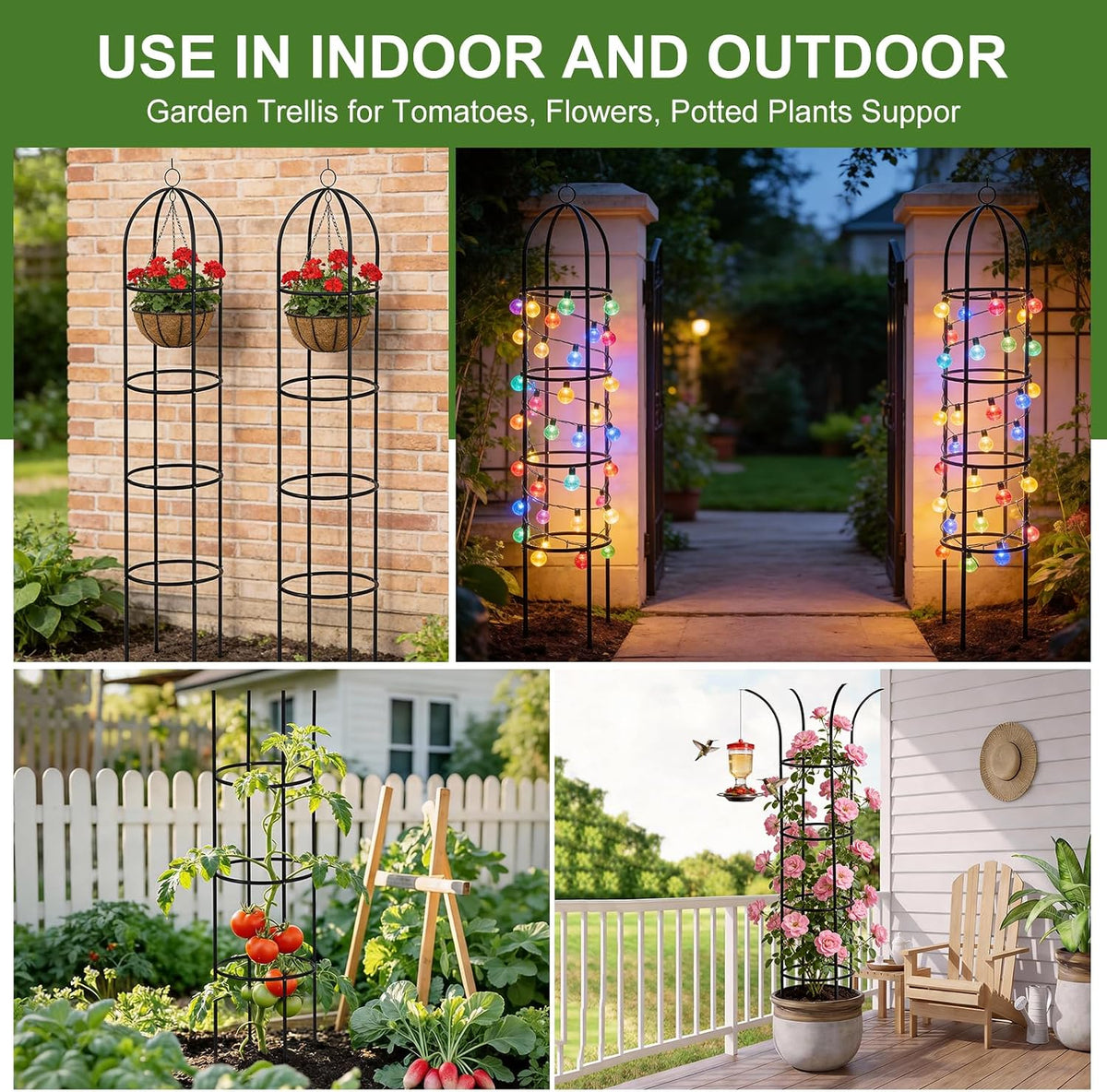 100% Metal 2 Pack Obelisk Garden Trellis 6.6 Ft Plant Support for Climbing