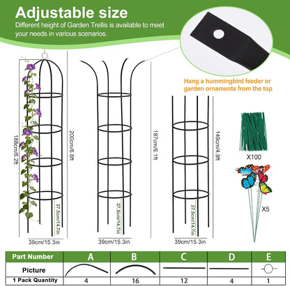 100% Metal 2 Pack Obelisk Garden Trellis 6.6 Ft Plant Support for Climbing