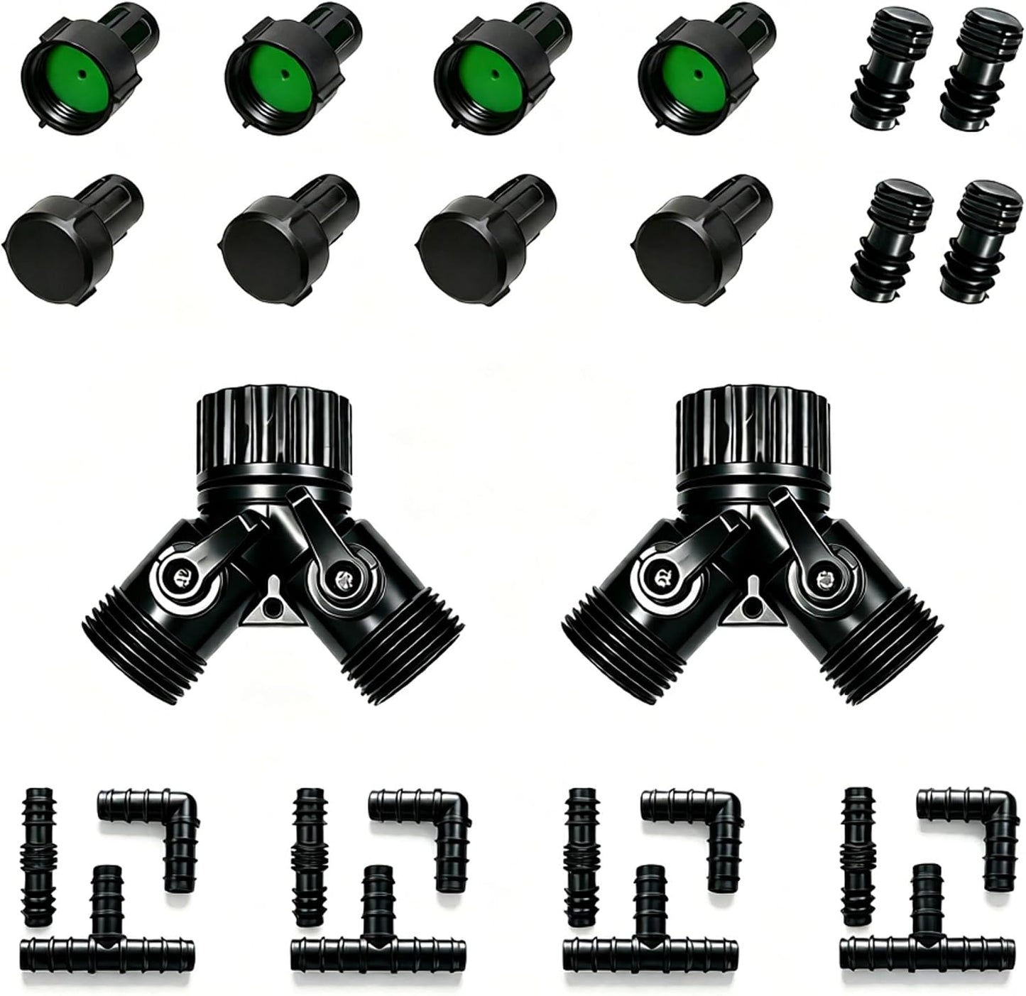 3/8" Soaker Hose Fittings Kit, 20 Pcs Garden Hose Irrigation Connectors with Tees, Feeders, Plugs, Male and Female Connectors, Drip System Parts for Garden Lawn