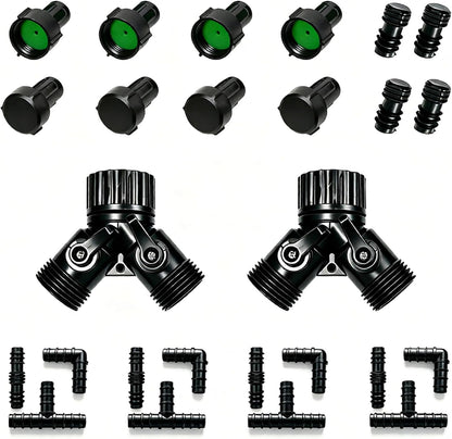 3/8" Soaker Hose Fittings Kit, 20 Pcs Garden Hose Irrigation Connectors with Tees, Feeders, Plugs, Male and Female Connectors, Drip System Parts for Garden Lawn