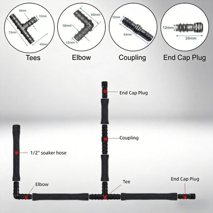 3/8" Soaker Hose Fittings Kit, 20 Pcs Garden Hose Irrigation Connectors with Tees, Feeders, Plugs, Male and Female Connectors, Drip System Parts for Garden Lawn