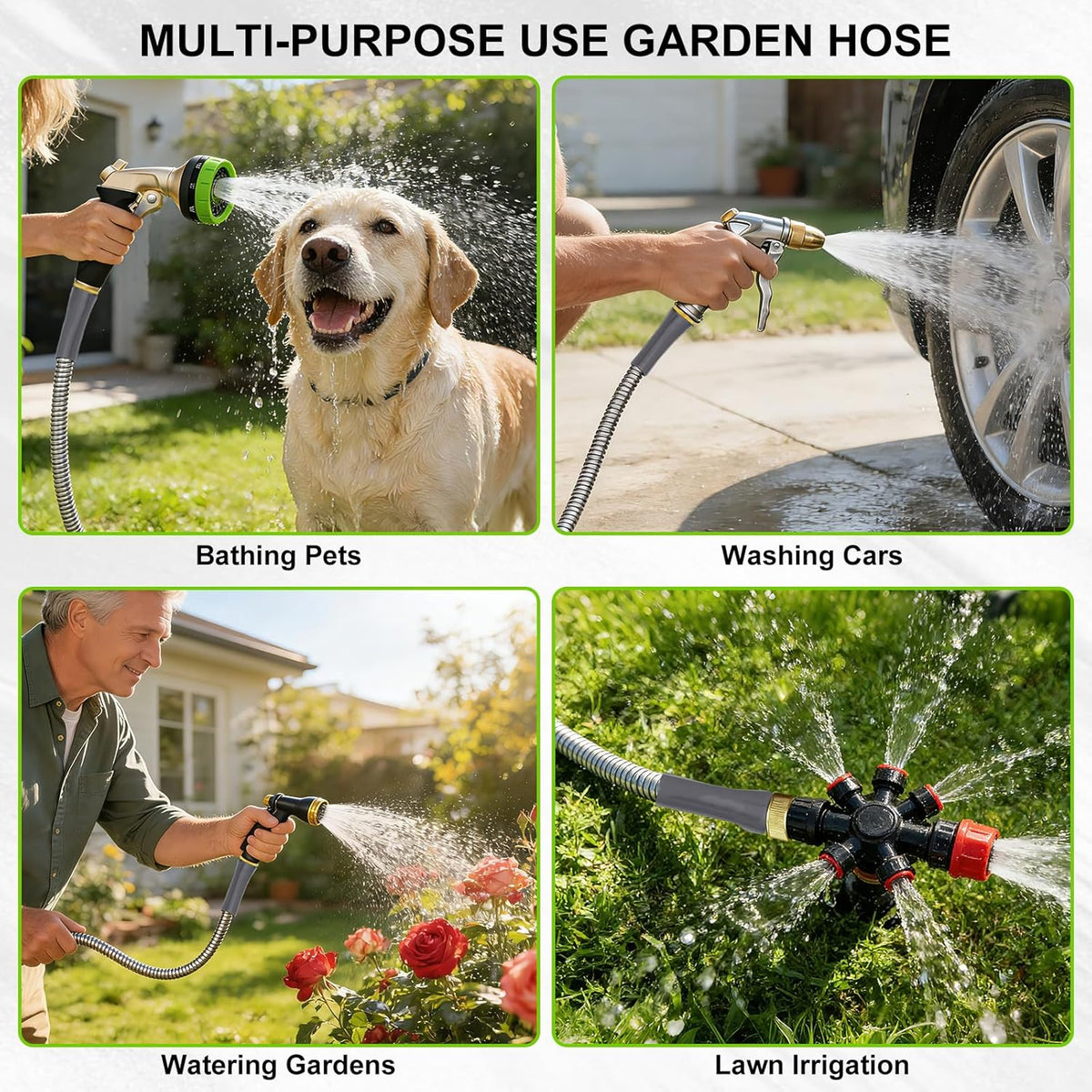6ft Short Metal Garden Hose, Leakproof Stainless Steel Water Hose Extension