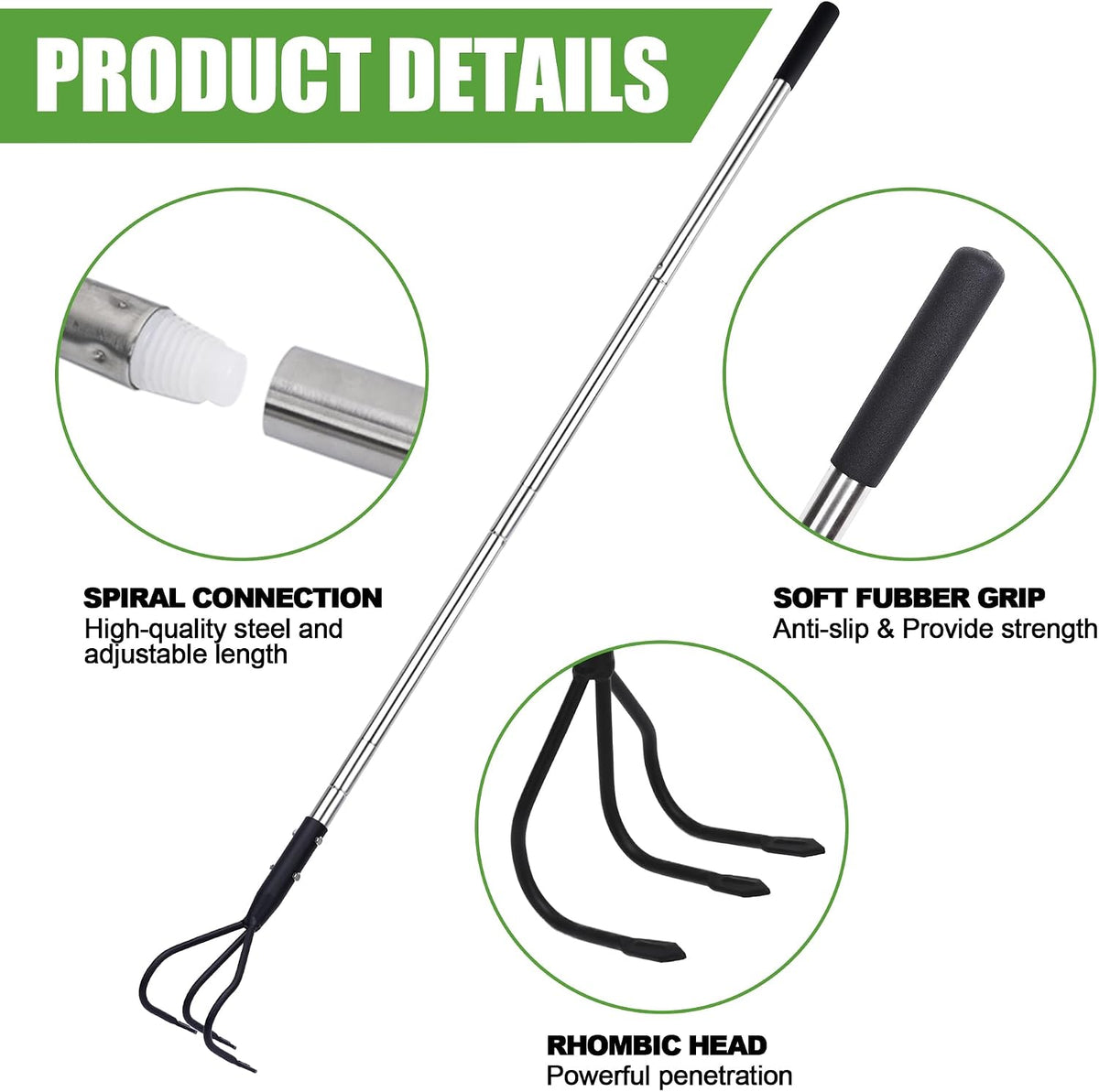 3-Tine Long Handle Tiller Garden Cultivator