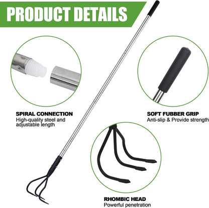 3-Tine Long Handle Tiller Garden Cultivator