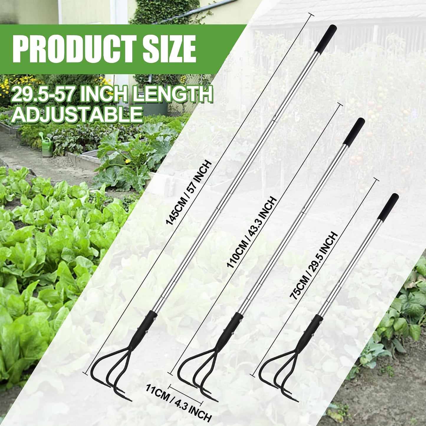 3-Tine Long Handle Tiller Garden Cultivator