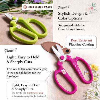 Japanese Floral Scissors – SAKAGEN Hand Creation Flower Shears for Floral Design, Ikebana & Gardening, Made in Japan, Large Size Model F-180 (Moss Green)