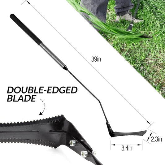 39in Serrated Steel Scythe, Grass Whip for Tall Grass & Weeds