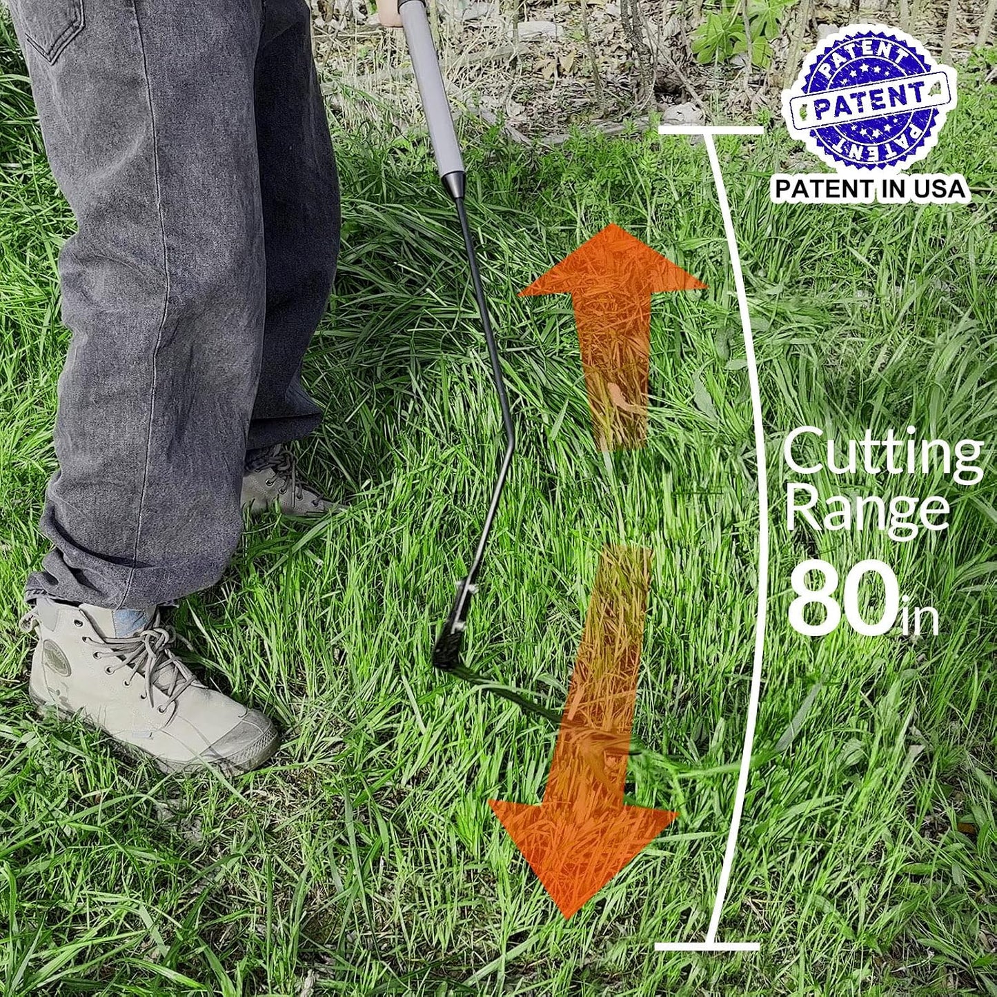 39in Serrated Steel Scythe, Grass Whip for Tall Grass & Weeds