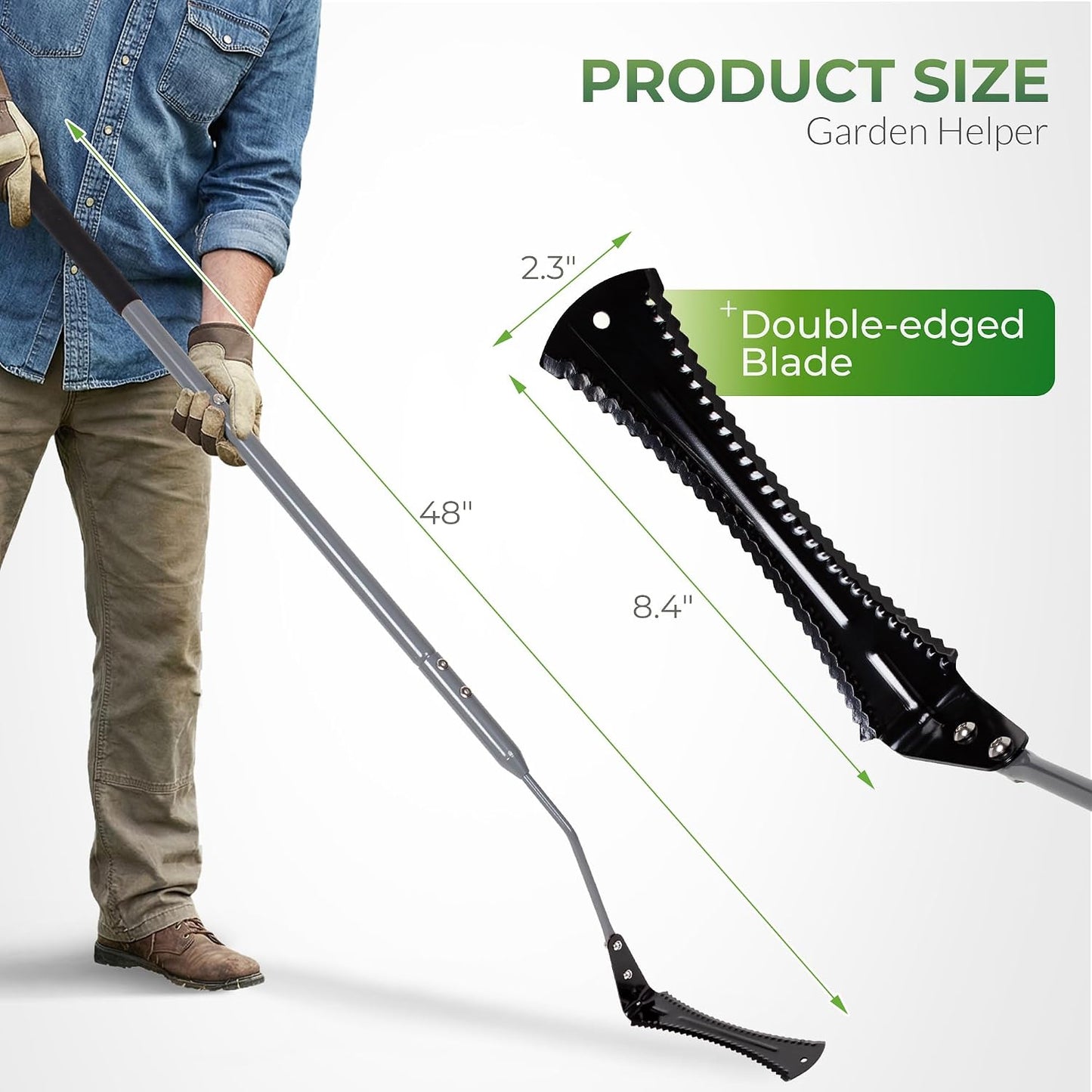 39in Serrated Steel Scythe, Grass Whip for Tall Grass & Weeds