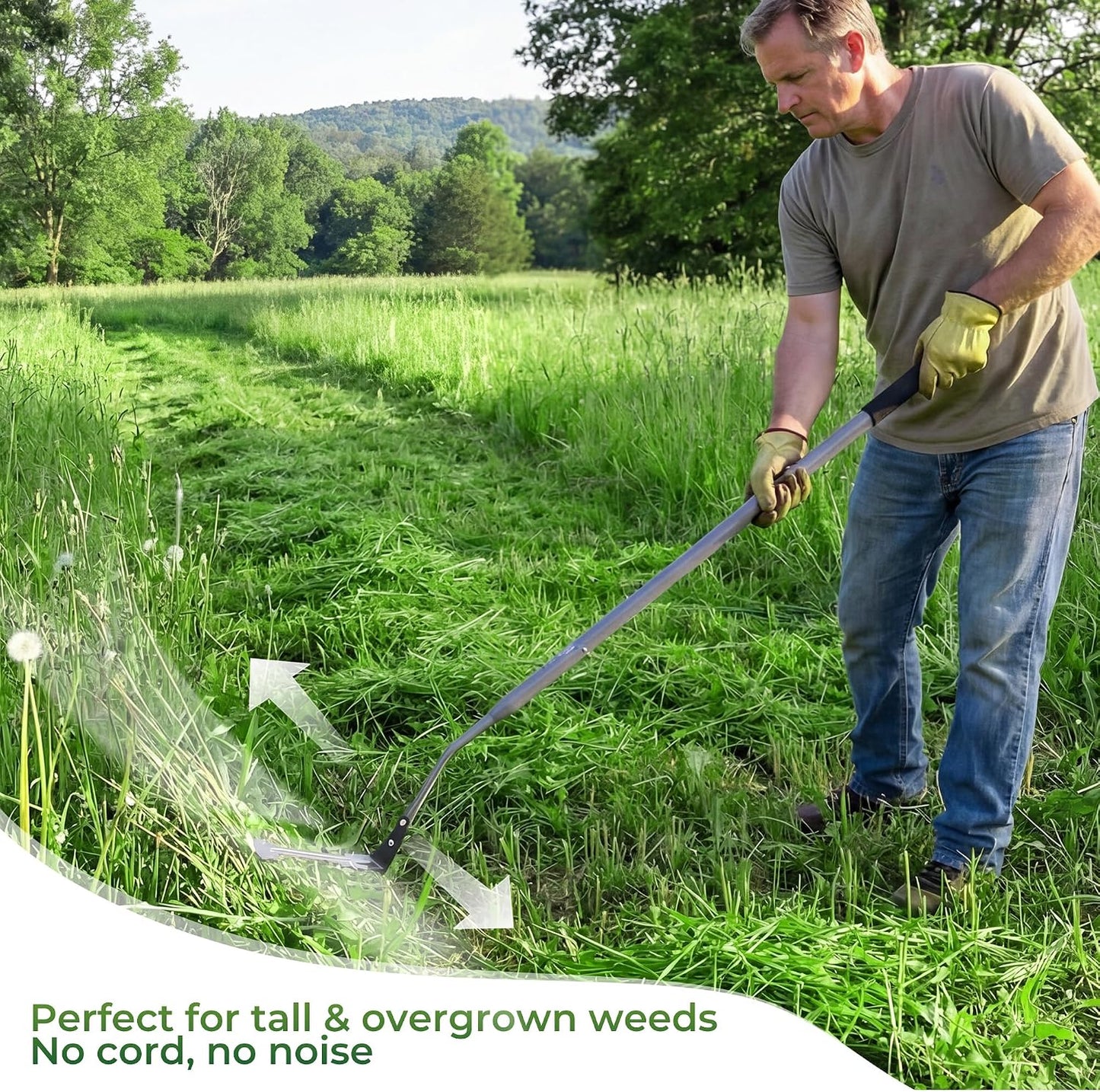 39in Serrated Steel Scythe, Grass Whip for Tall Grass & Weeds