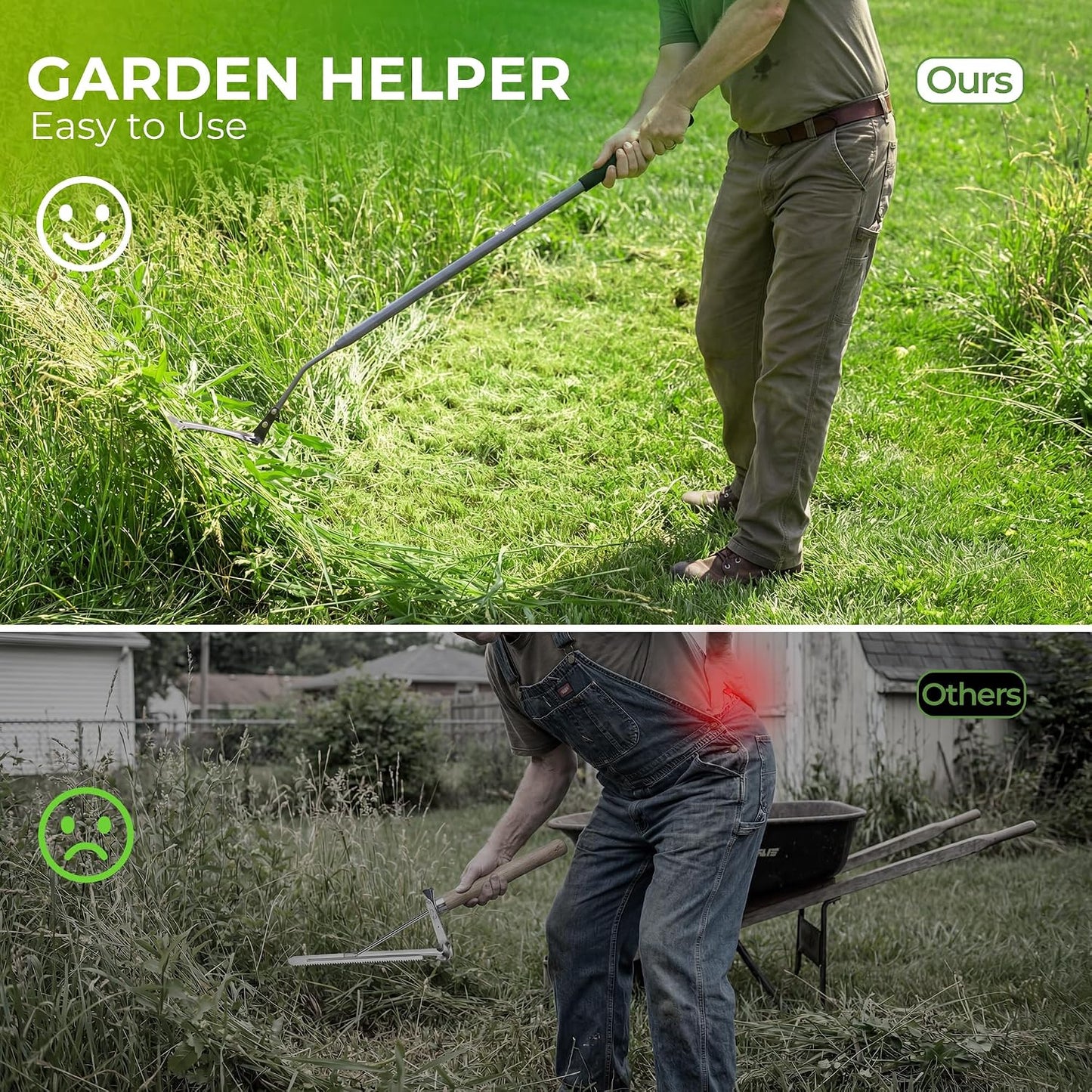 39in Serrated Steel Scythe, Grass Whip for Tall Grass & Weeds