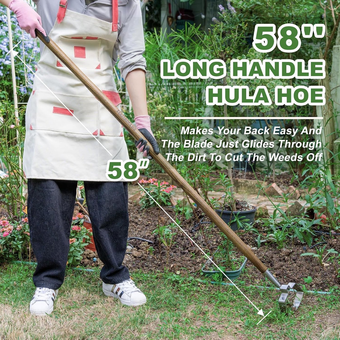 Hula Hoe, 58'' Stirrup Hoe with Comfortable Wood Long Handle