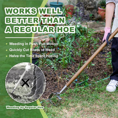 Hula Hoe, 58'' Stirrup Hoe with Comfortable Wood Long Handle