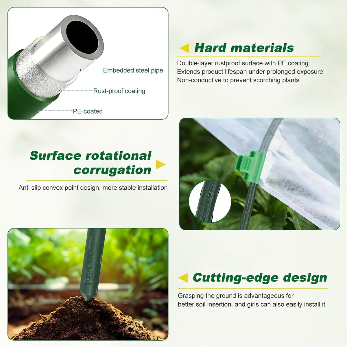 Garden Netting Kit, 10 X 50FT Garden Netting Pest Barrier with 10 Sets Garden Hoops and 20pcs Clips, Insect Netting Row Cover for Raised Beds Vegetable Fruits Flowers Protection