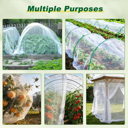 Garden Netting Kit, 10 X 50FT Garden Netting Pest Barrier with 10 Sets Garden Hoops and 20pcs Clips, Insect Netting Row Cover for Raised Beds Vegetable Fruits Flowers Protection