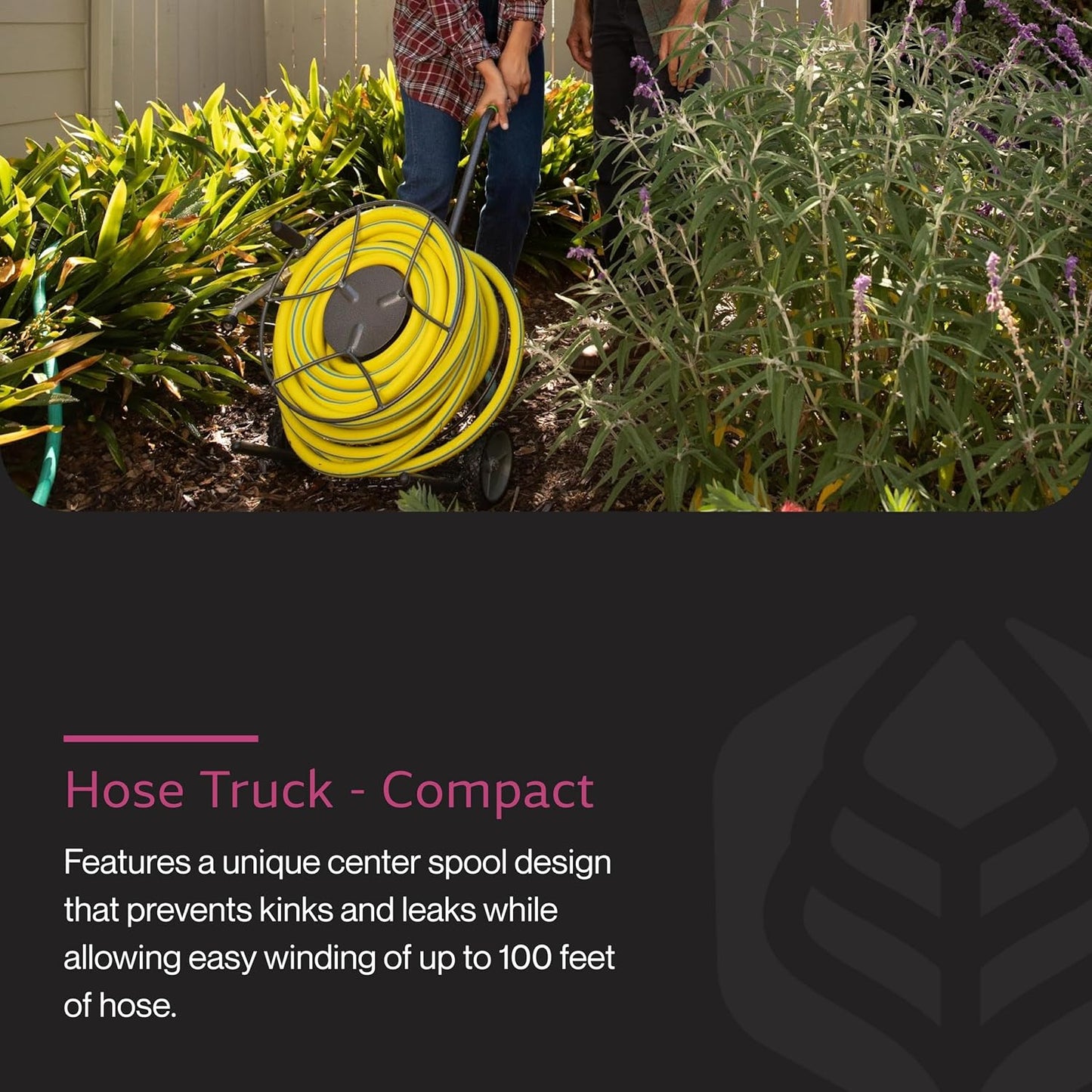 IHTC-1 Compact Garden Hose Truck, 100 ft - Backyard Hose Reel Cart for Convenient Storage - Lawn Care Essential - Tangle & Kink-Free - Rust-Resistant - Leakproof - Easy to Use