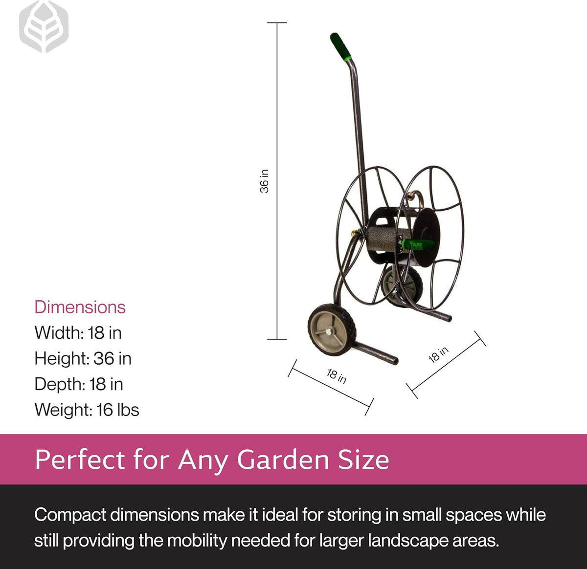 IHTC-1 Compact Garden Hose Truck, 100 ft - Backyard Hose Reel Cart for Convenient Storage - Lawn Care Essential - Tangle & Kink-Free - Rust-Resistant - Leakproof - Easy to Use