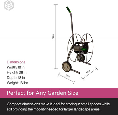IHTC-1 Compact Garden Hose Truck, 100 ft - Backyard Hose Reel Cart for Convenient Storage - Lawn Care Essential - Tangle & Kink-Free - Rust-Resistant - Leakproof - Easy to Use
